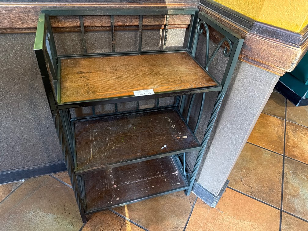 3 level metal framed shelf unit