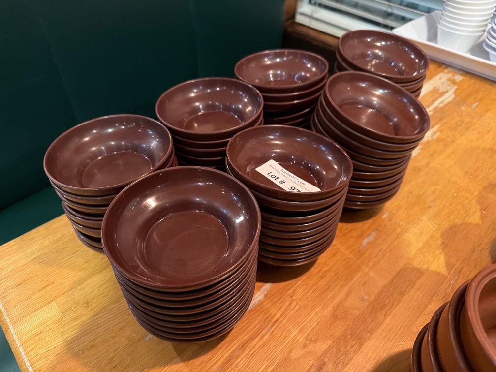 Lot: 64 Yanco brown melamine 4.5” salsa bowls