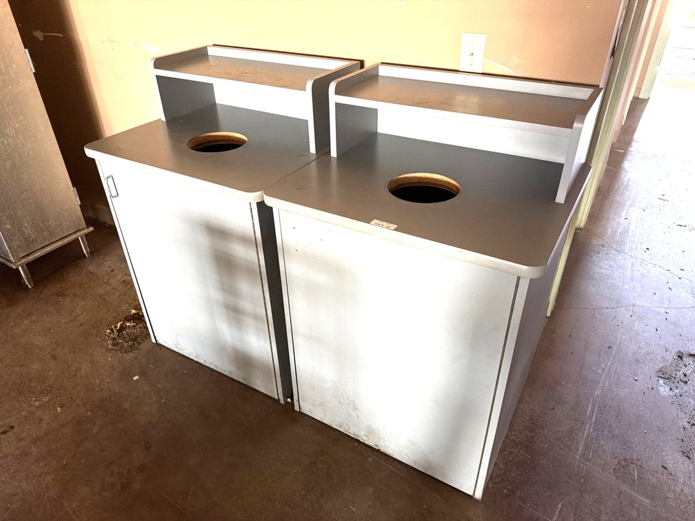 Trash can tray cabinets