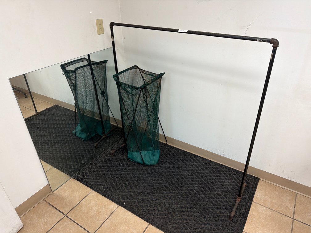 Pipe coat rack, hamper & mirror