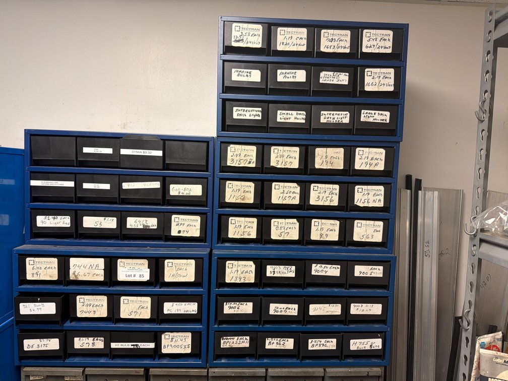 Tectran 12 cubby parts bins FULL of NEW lights