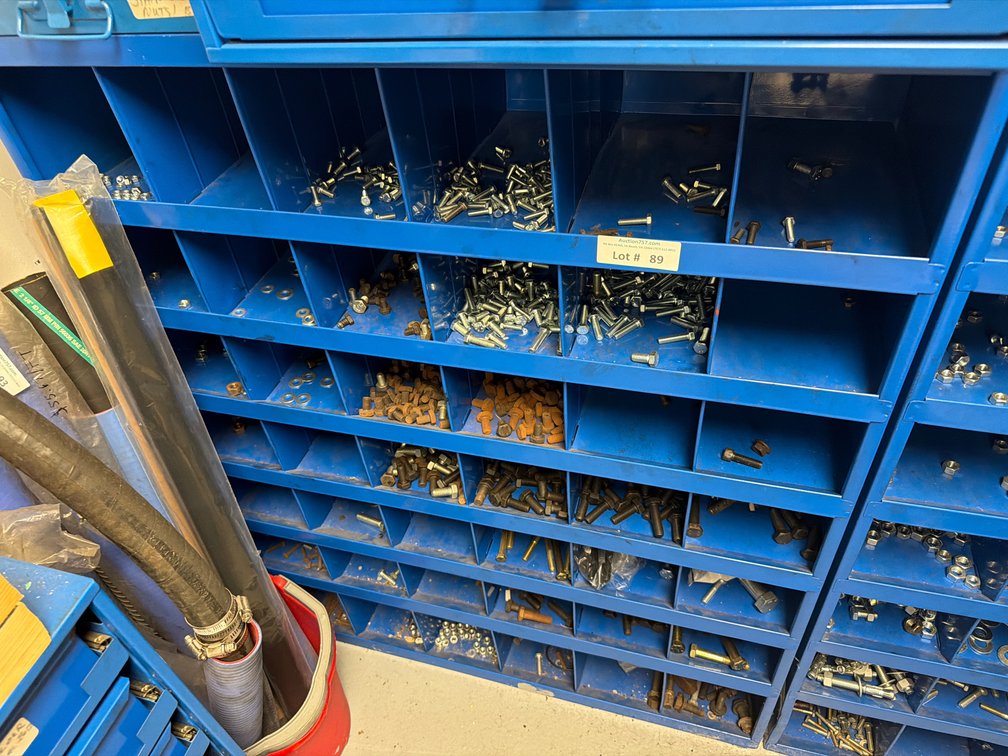 42 hole blue metal parts bin rack FULL