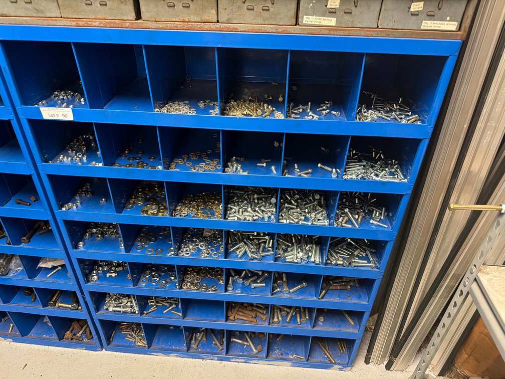 42 hole blue metal parts bin rack FULL