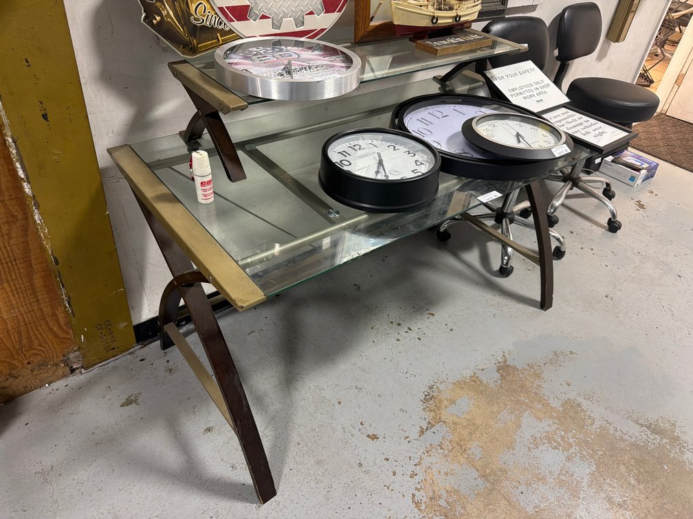 Glass top metal frame desk