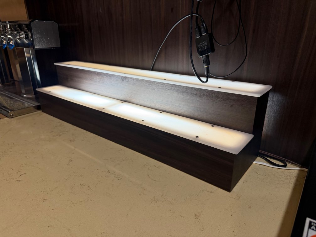 2 tier illuminated liquor bottle display stairs