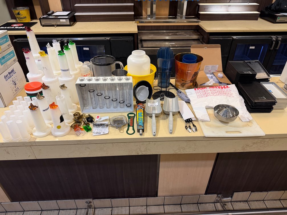 Lot: large assortment of bar utensils & supplies