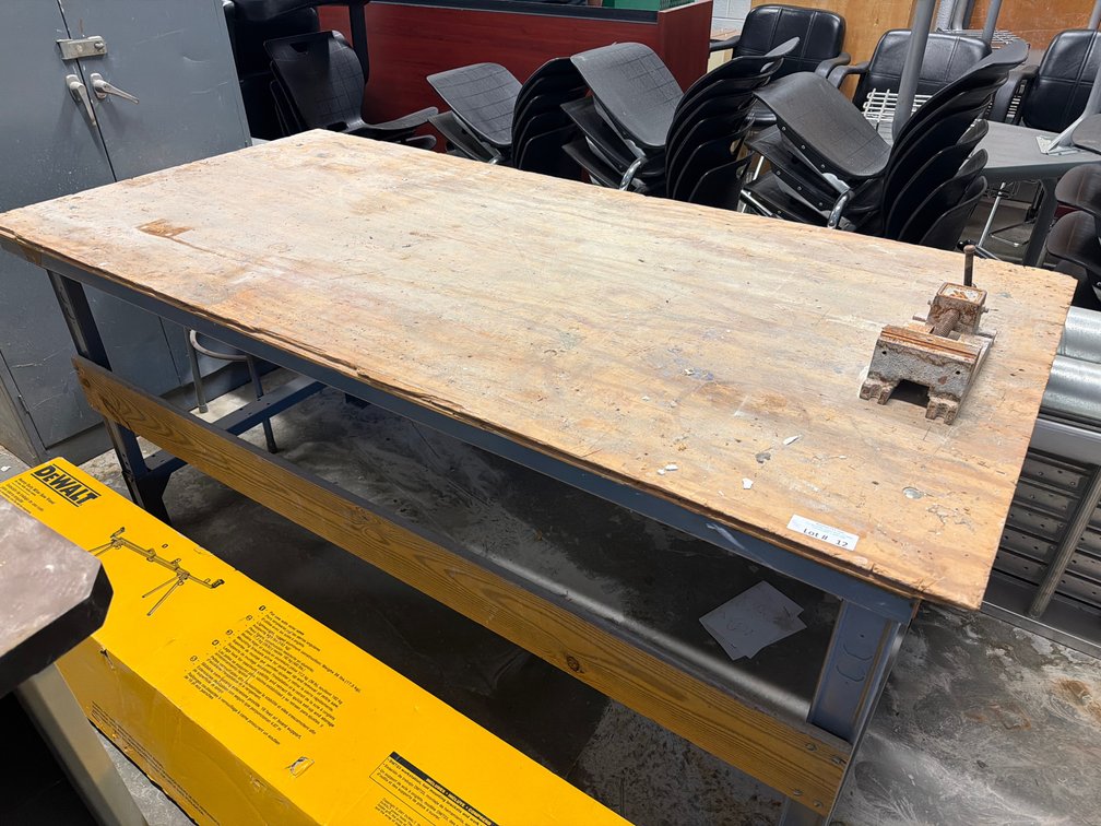 Metal frame work table with wooden top