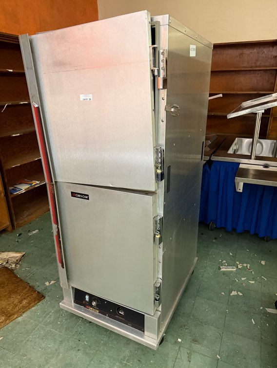 Crescor warming cabinet on wheels