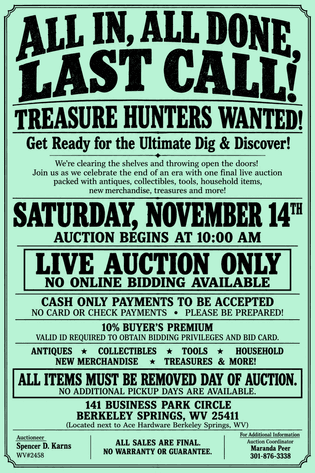 Image for Former Auction House Farwell LIVE AUCTION!