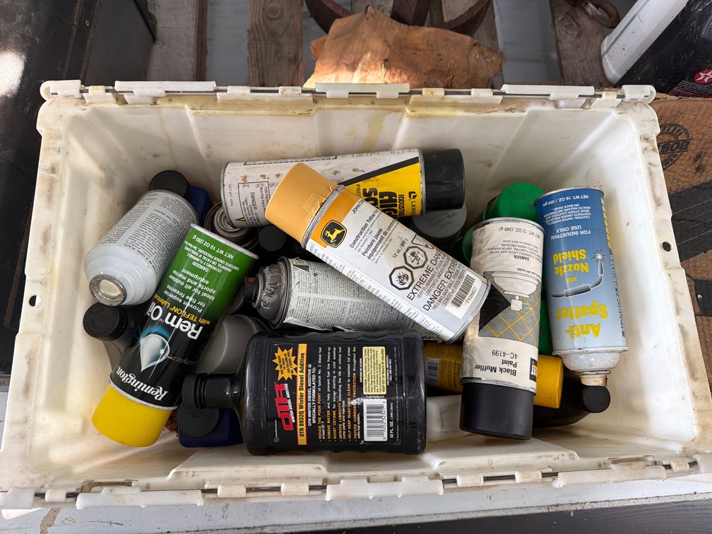 Tote of misc paints, oils etc
