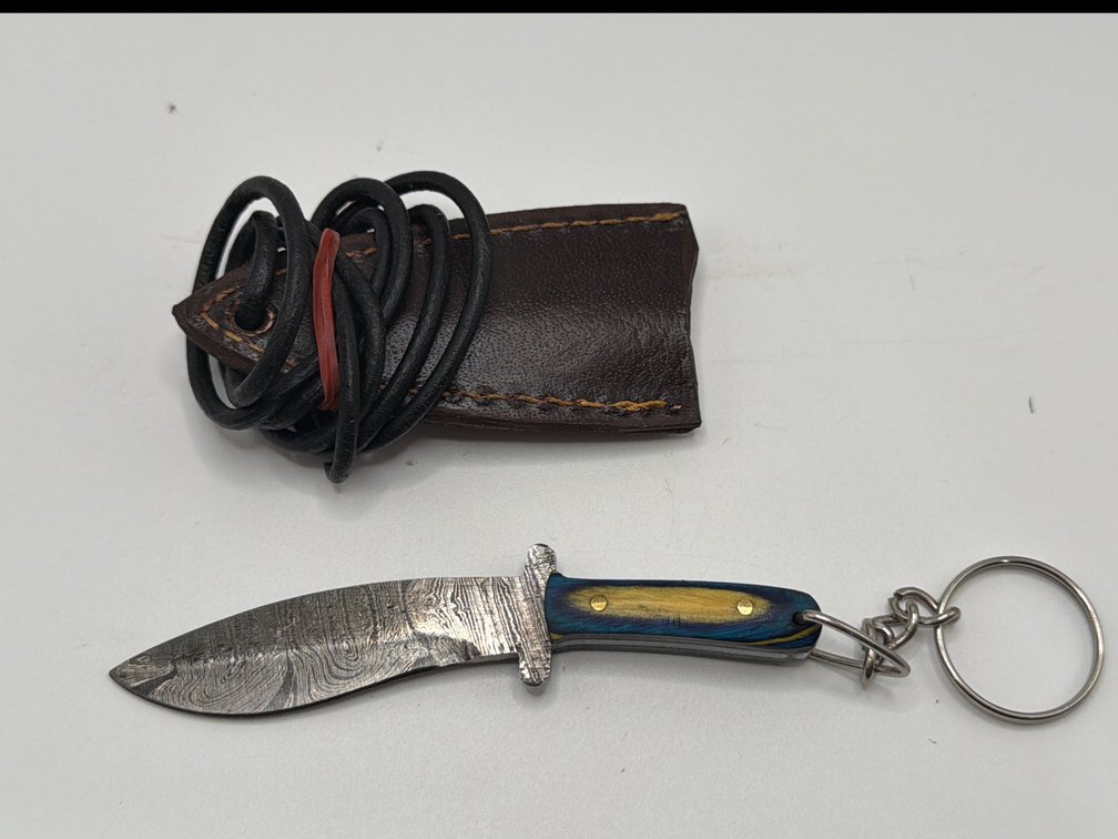 Mini Damascus Style Recurve Knife Necklace