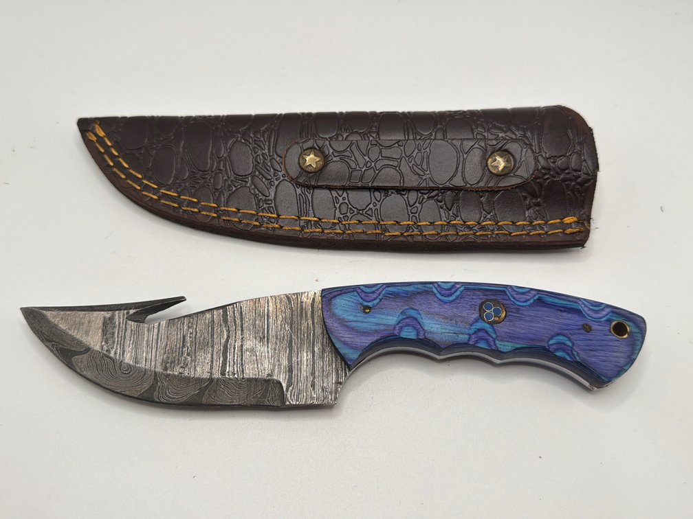 Damascus Style Gut Hook Knife