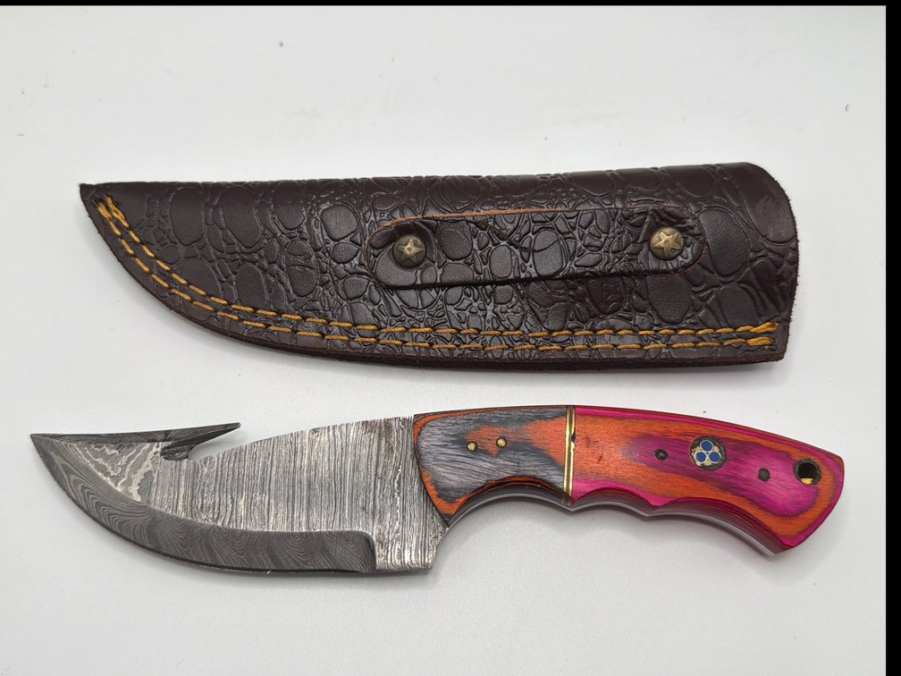 Damascus Style Gut Hook Knife