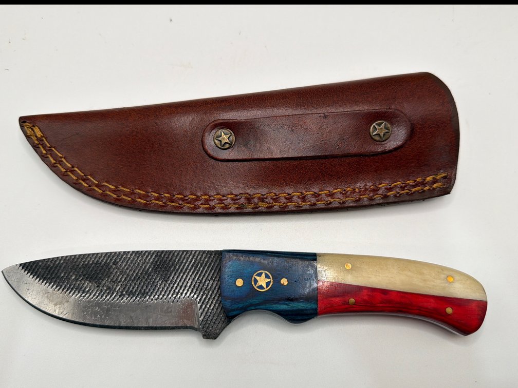 Damascus File Style Drop Point Knife