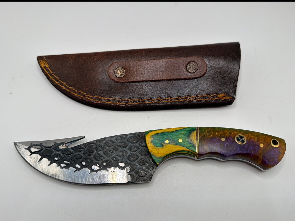 Damascus Style Gut Hook Knife