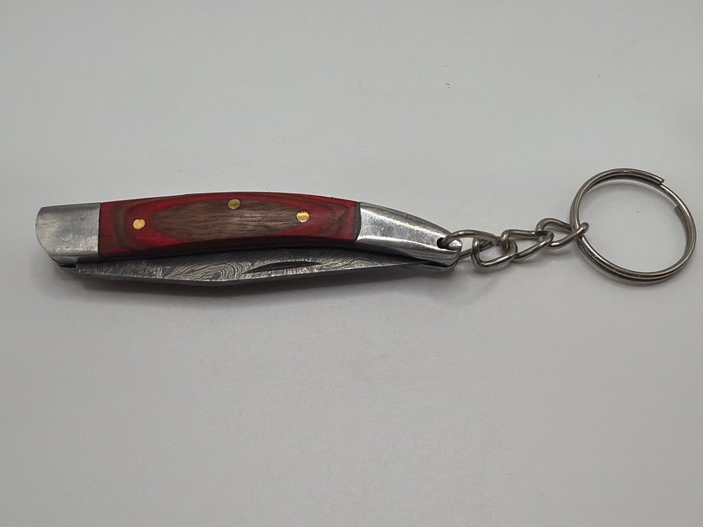 Damascus Style Mini Pocket Knife Key Chain
