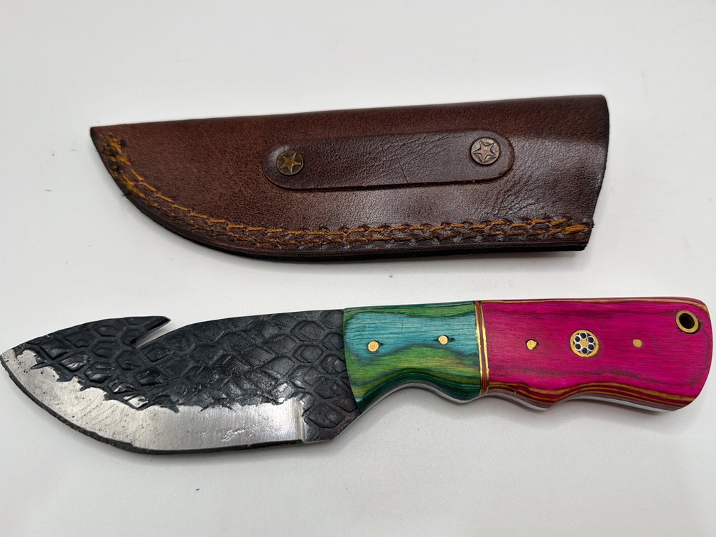 Damascus Style Guthook Knife