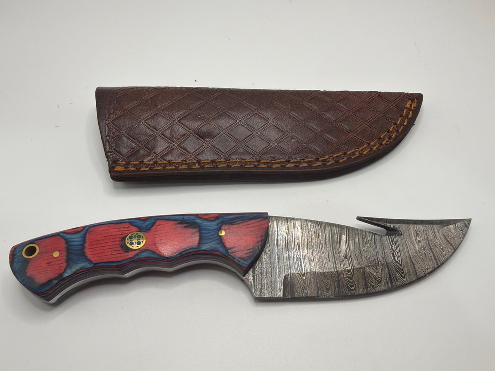 Damascus Style Gut Hook Knife