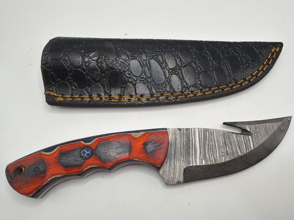 Damascus Style Gut Hook Knife