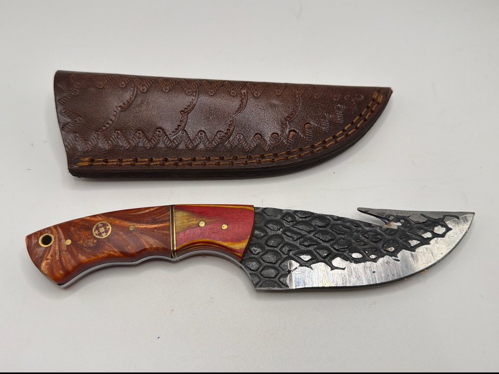 Damascus Style Gut Hook Knife