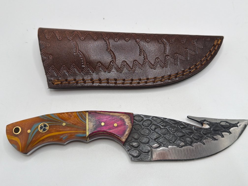 Damascus Style Gut Hook Knife