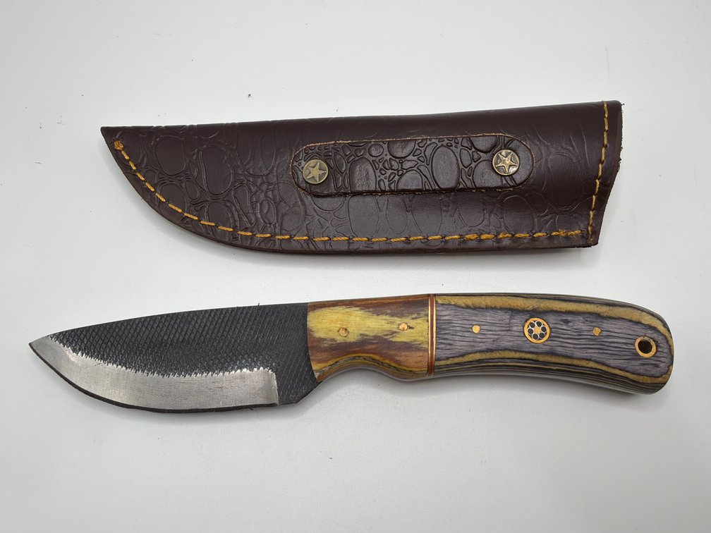 Damascus File Style Drop Point Knife