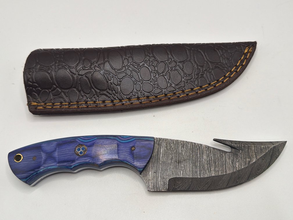 Damascus Style Gut Hook Knife