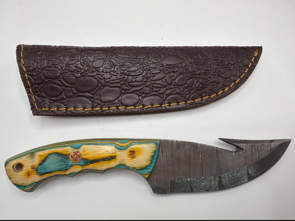 Damascus Style Gut Hook Knife