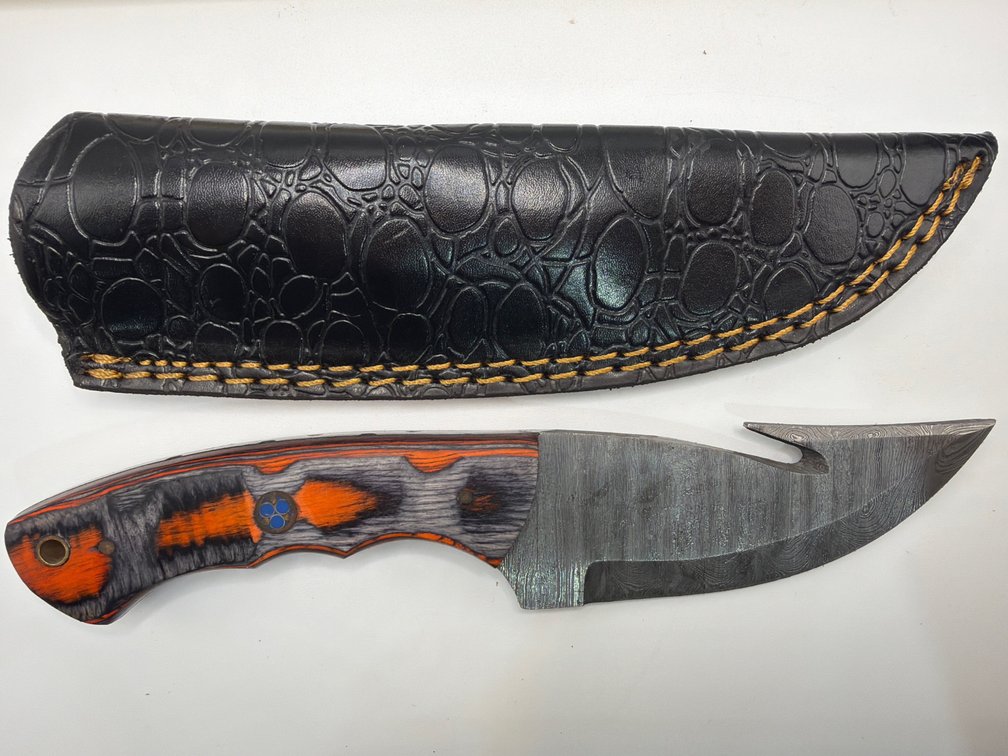 Damascus Style Gut Hook Knife