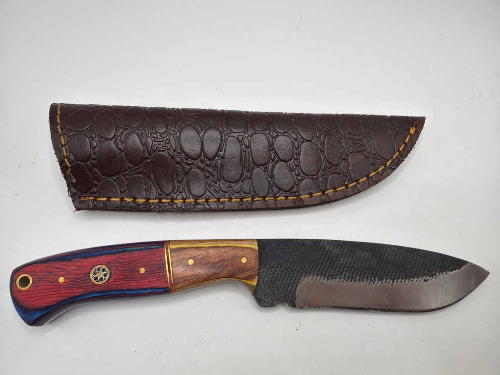 Damascus File Style Drop Point Knife