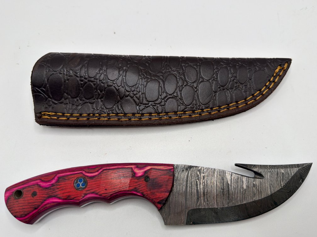 Damascus Style Gut Hook Knife