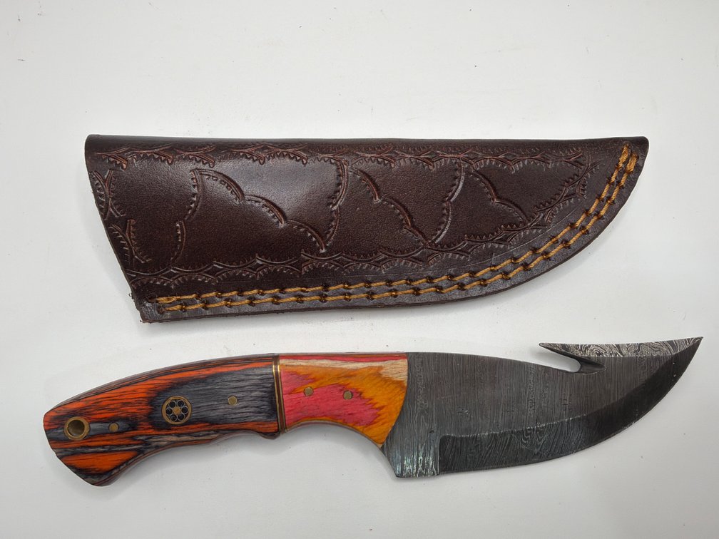 Damascus Style Gut Hook Knife