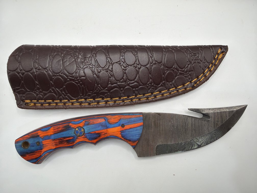 Damascus Style Gut Hook Knife