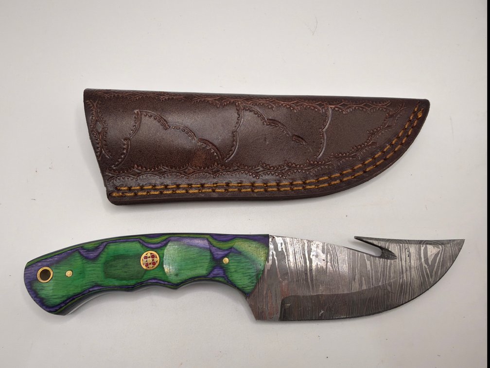 Damascus Style Gut Hook Knife