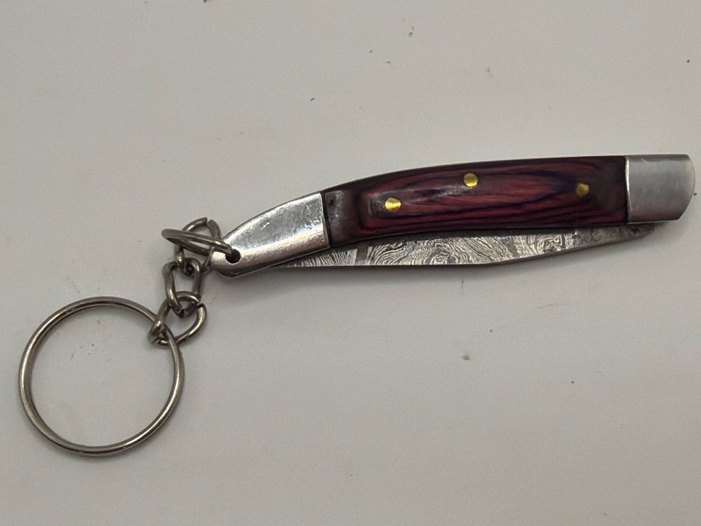 Damascus style Pocket Knife Key Chain