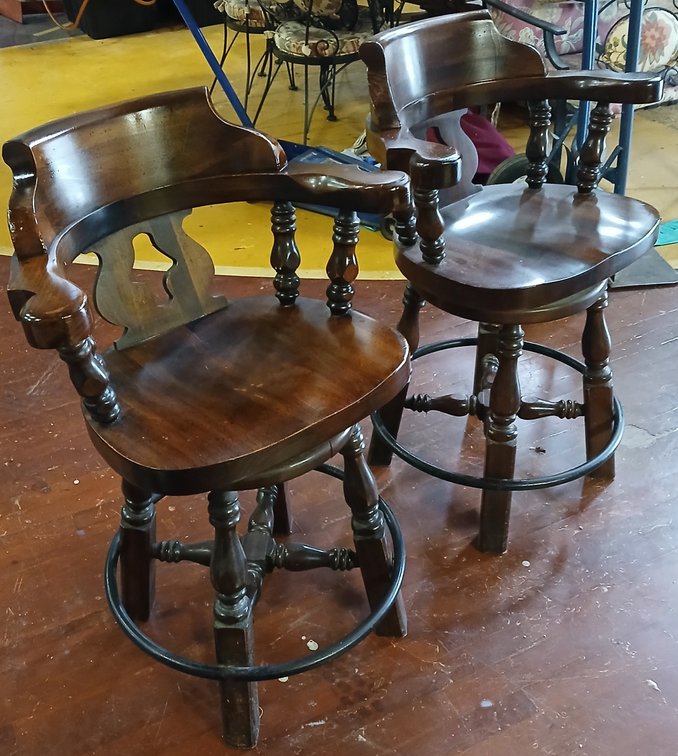 Pair of Wooden Captain's Chair Bar Stools