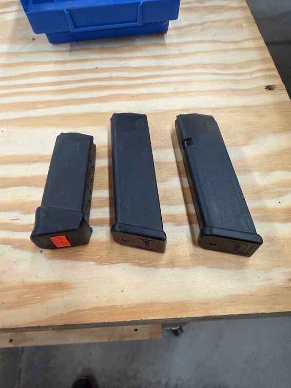 3 Glock .9mm Mags - two 17-round, 10-round