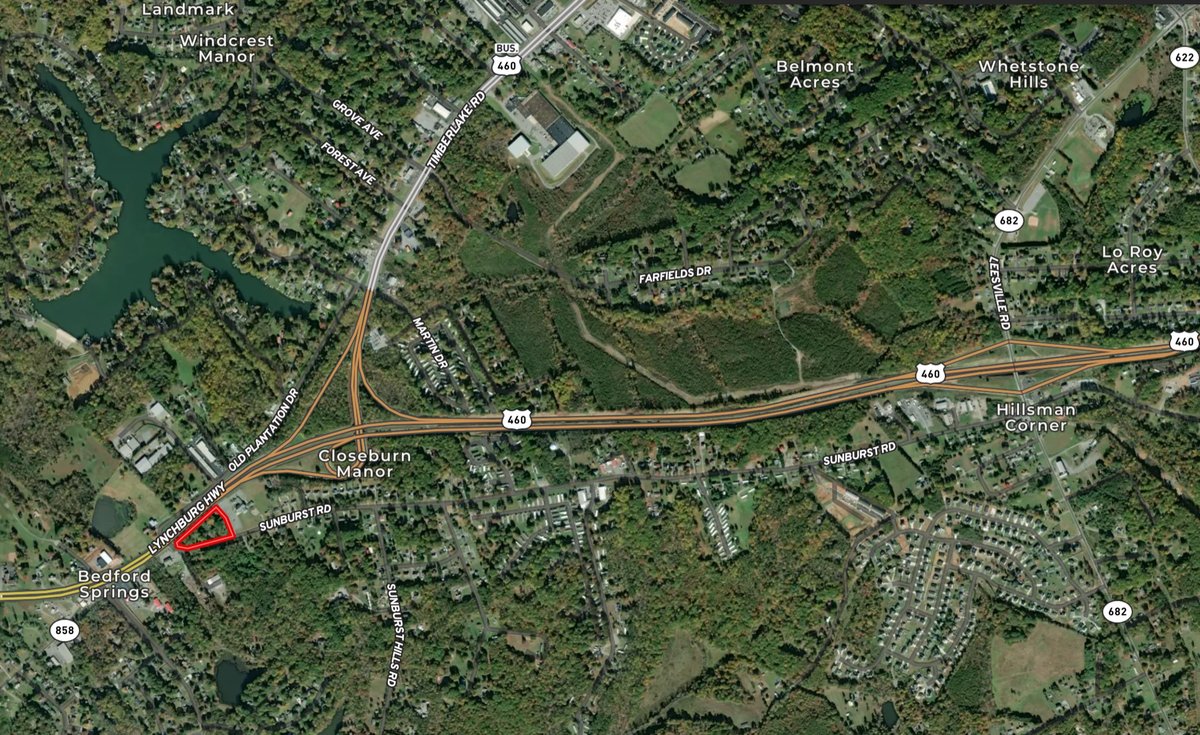 Image for Valuable 3.12 +/- Acre Corner Parcel w/4 BR Brick Home, Frontage on Rt. 460 & Sunburst Rd. Southeast of Lynchburg, VA--Campbell County