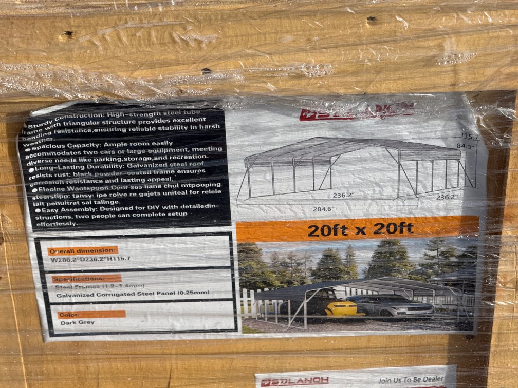 New 2026 SD Launch High-End Carport — 20' x 20' carport, model SDLC2020.