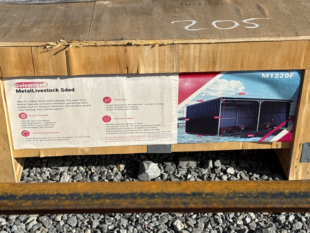 New 2026 SD Launch Galvanized Metal Livestock Shed, model SDLGM1220F.