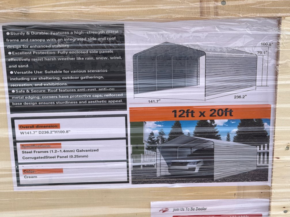 2026 SD Launch 12′ × 20′ Metal Carport, Model SDLG1220.