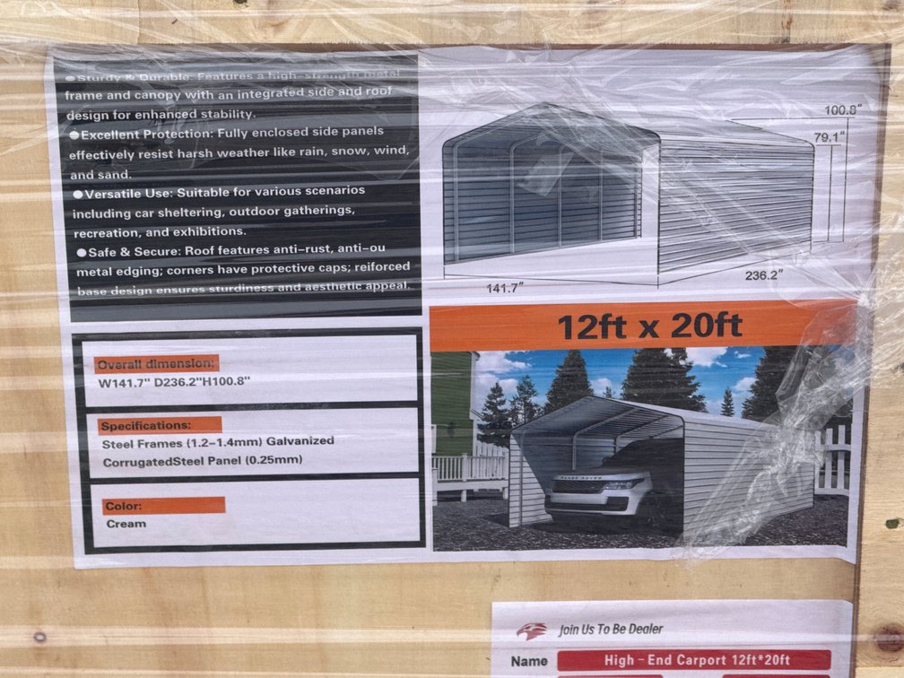 2026 SD Launch 12′ × 20′ Metal Carport, Model SDLG1220.