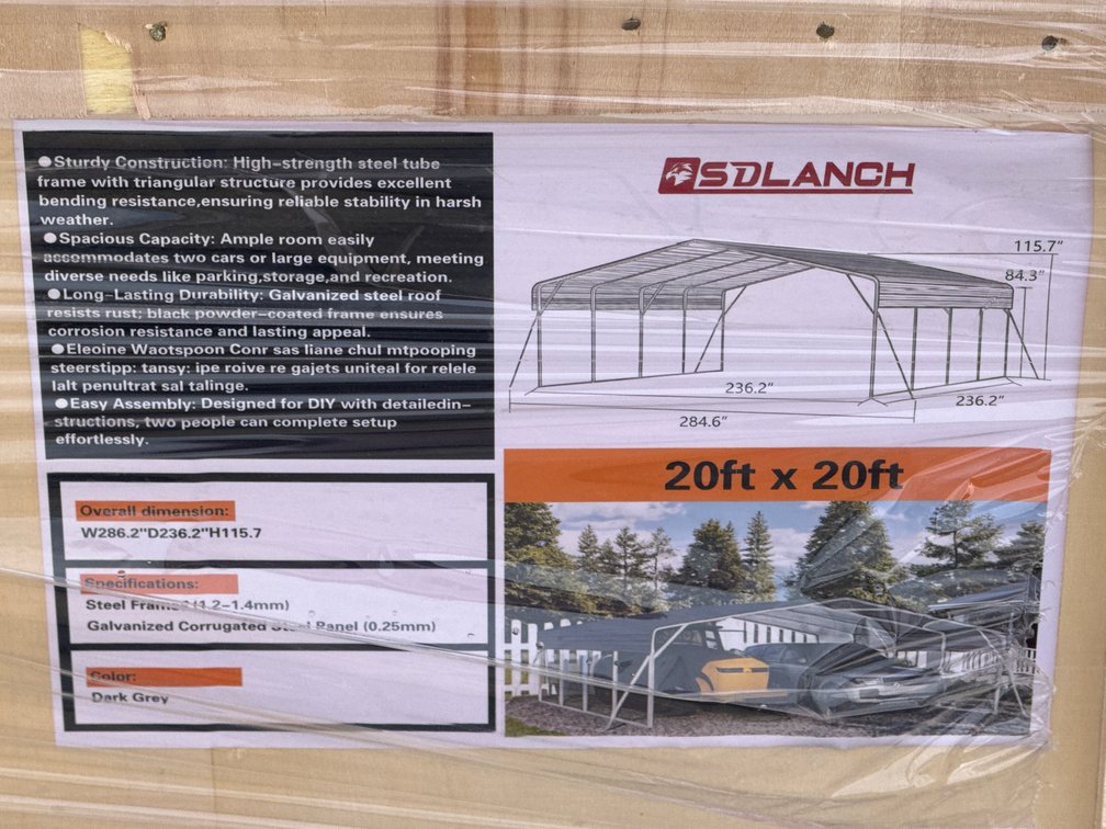 2026 SD Launch 20′ × 20′ Metal Carport, Model SDLC2020.
