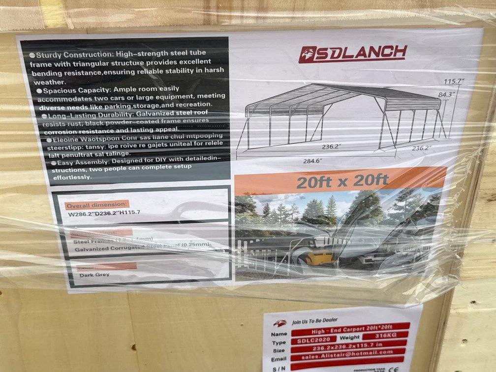 2026 SD Launch 20′ × 20′ Metal Carport, Model SDLC2020.