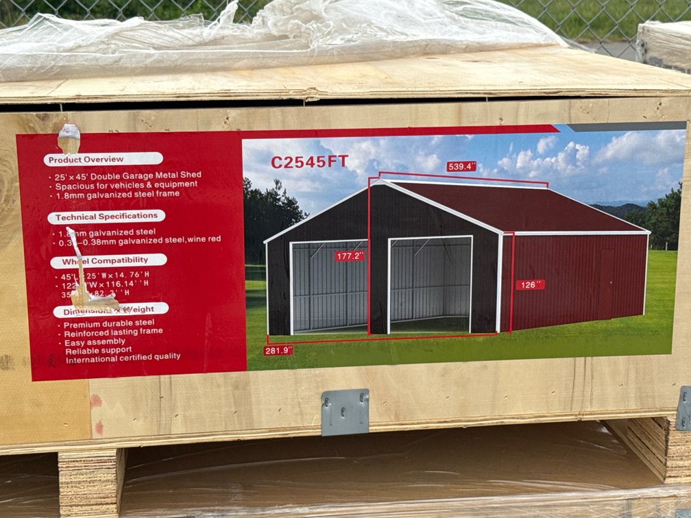 2026 SD Launch 25′ × 45′ Double Garage Metal Shed, Model SDLC2545DGMS.