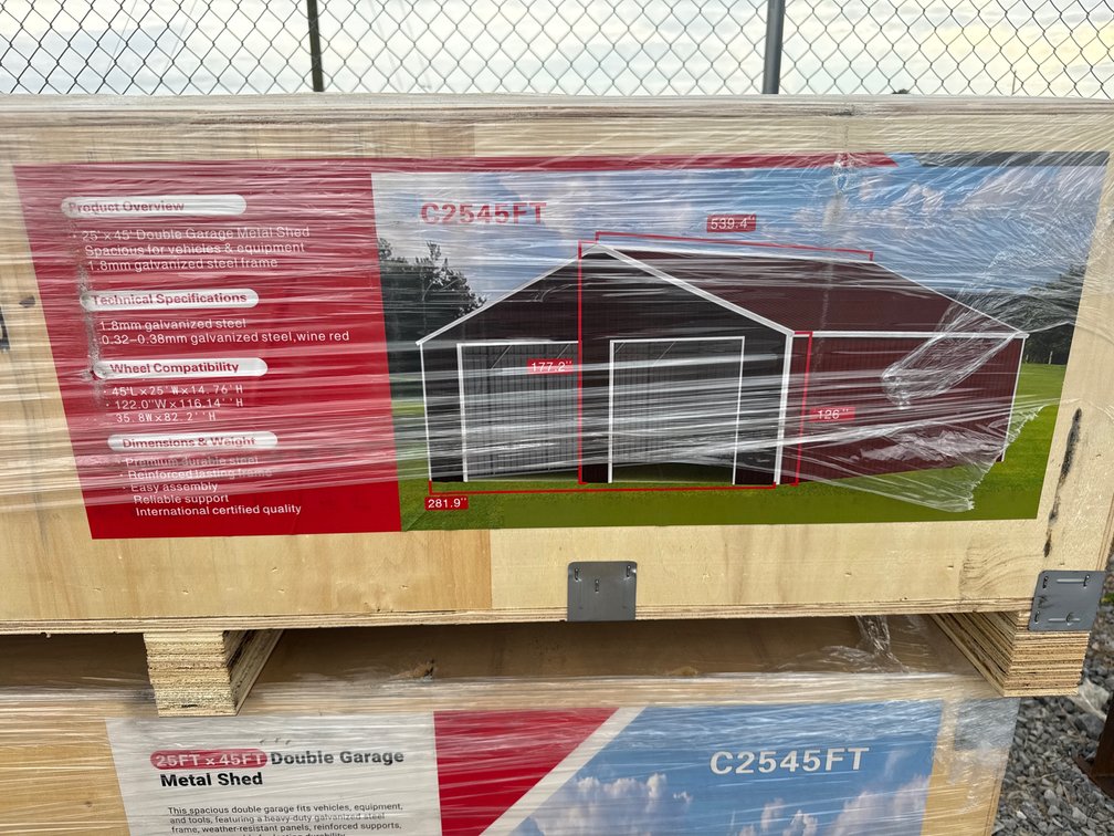 2026 SD Launch 25′ × 45′ Double Garage Metal Shed, Model SDLC2545DGMS.