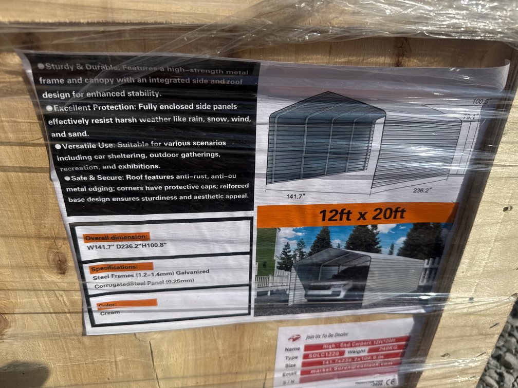 2026 SD Launch SDLC1220 Metal Carport – 12' x 20'