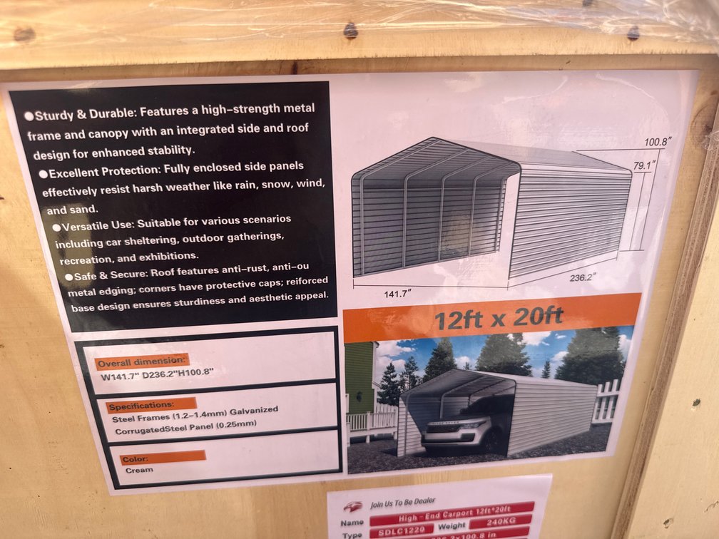 2026 SD Launch SDLC1220 Metal Carport – 12' x 20'