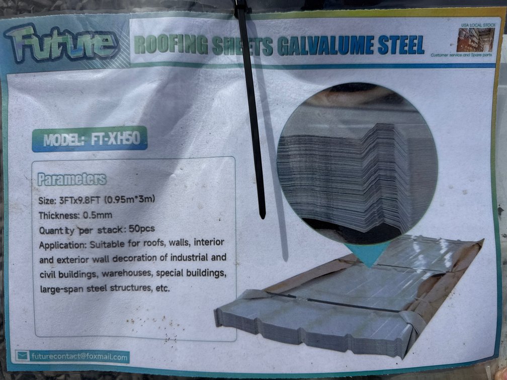Future 3′ × 9.8′ Galvalume Steel Roofing Sheets – 50-Piece Bundle