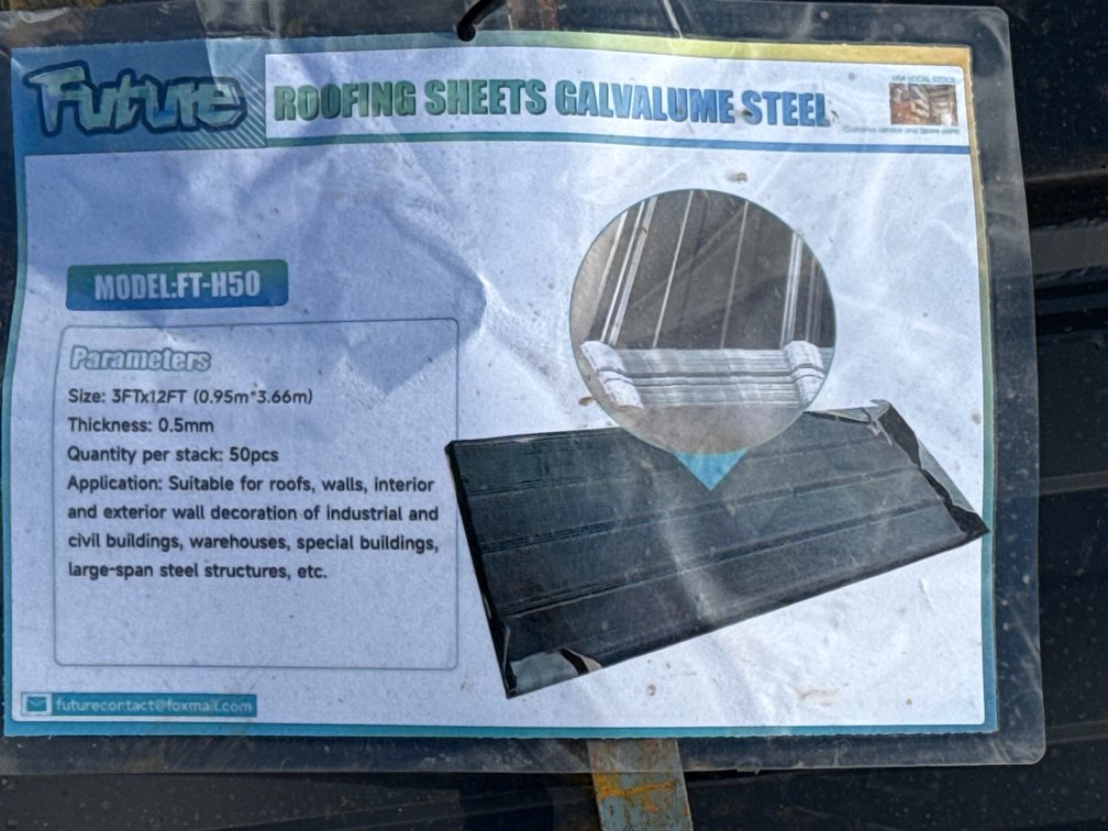 Future 3′ × 12′ Galvalume Steel Roofing Sheets – 50-Piece Bundle